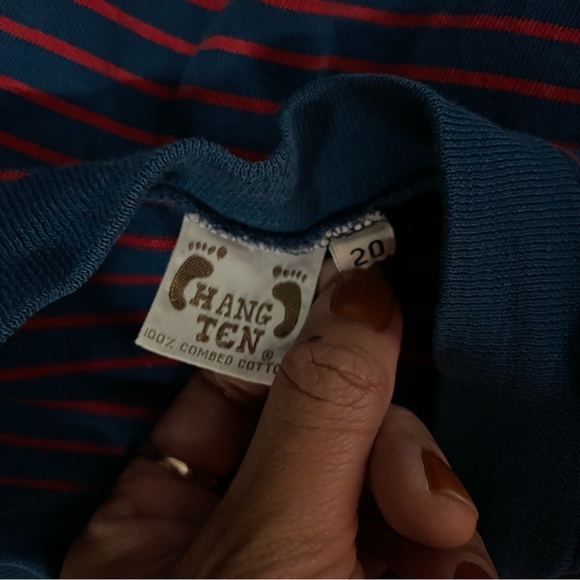 Vintage 1970s Hang Ten Surfer Skater Stripe Pocket Tee Unisex - Picture 7 of 11